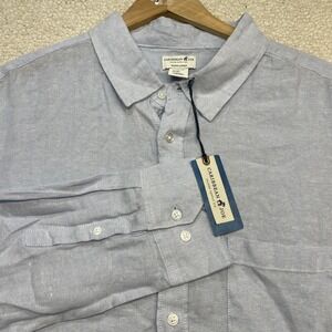 Caribbean Joe Button Down Mens XXL Blue 100% Linen Long Sleeve Casual Shirt